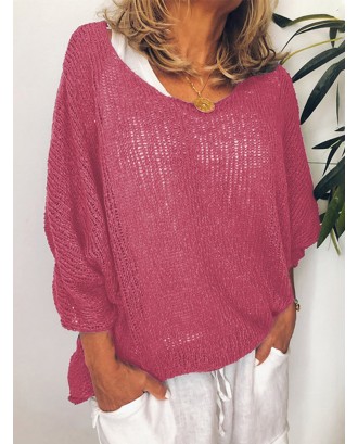 Knitting Solid Color Loose Long Sleeve Sweater
