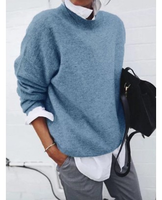 Solid Color Long Sleeve Sweater For Women
