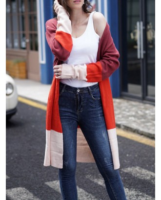 Casual Patch Striped Long Sleeve Sweater Cardigan