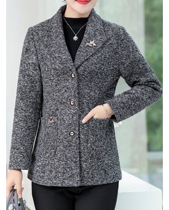 Solid Color Turn-down Collar Woolen Short Coat