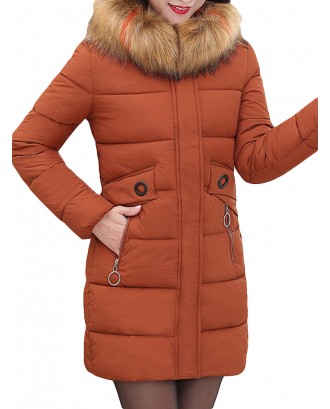 Hooded Fur Collar Thicken Warm Coat