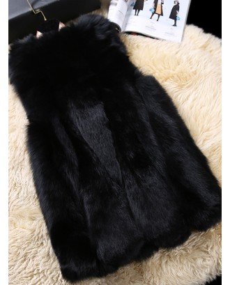 Elegant Faux Fur Pure Color Sleeveless Women Vest Coat