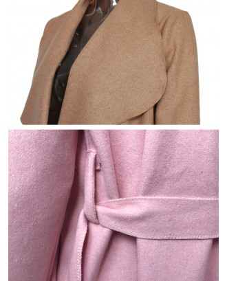Solid Color Turn-down Collar Loose Coat For Women