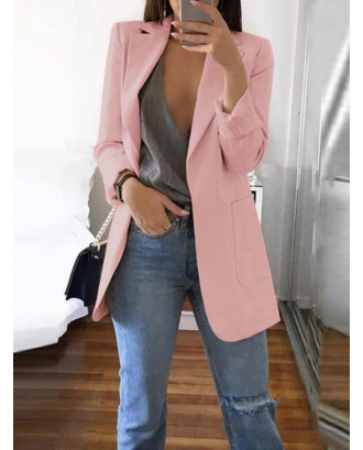 Simple Solid Color Long Sleeve Button Thin Coat