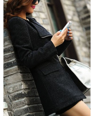 Solid Color Zipped Mid-length Slim Suit Jacket