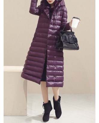 Casual Pure Color Hooded Long Sleeve Women Down Coats