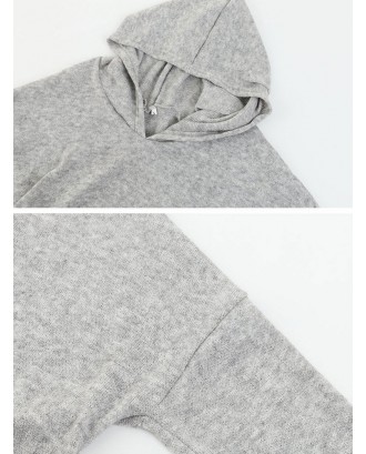 Casual Loose Solid Color Hooded Sweatshirt