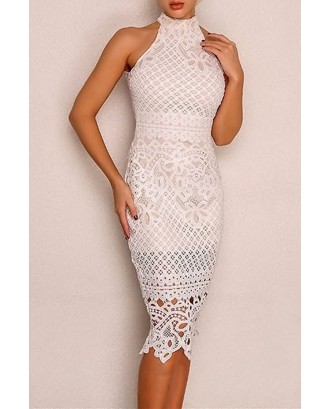 White Lace Splicing Cutout Sleeveless Beautiful Bodycon Dress