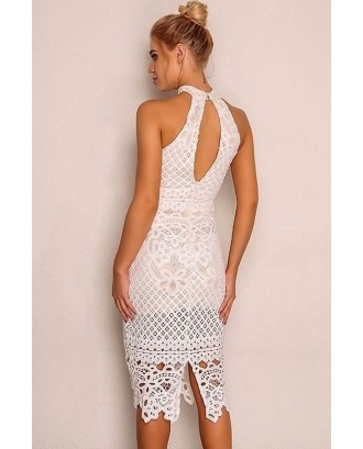 White Lace Splicing Cutout Sleeveless Beautiful Bodycon Dress