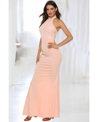 Pink Lace Splicing Halter Elegant Mermaid Formal Dress