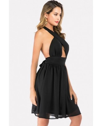 Black Halter Cutout Backless Beautiful Chiffon Dress