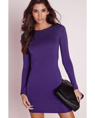 Purple Long Sleeve Bodycon Casual Dress