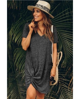V Neck Twisted Casual T-shirt Dress