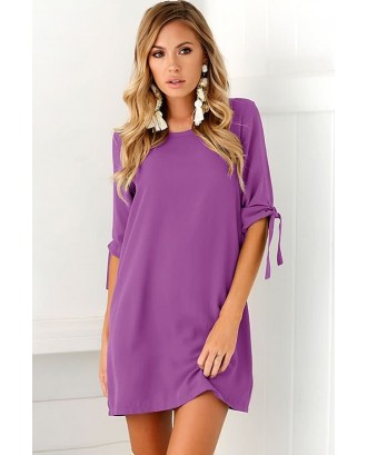 Tied Round Neck Half Sleeve Casual T-shirt Dress