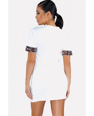 White Sequin Lip Casual Bodycon T-shirt Dress