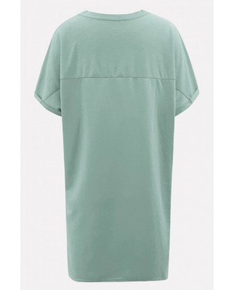 Light-green Round Neck Short Sleeve Casual T-shirt Dress