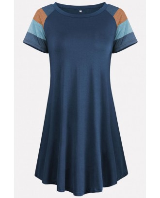 Color Block Round Neck Short Sleeve Casual T-shirt Dress