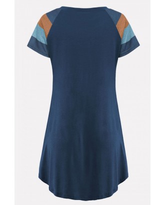 Color Block Round Neck Short Sleeve Casual T-shirt Dress