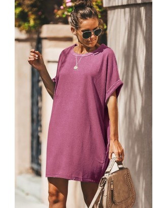 Purple Round Neck Short Sleeve Casual T-shirt Dress