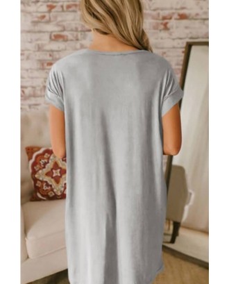 Gray V Neck Pocket Casual T-shirt Dress
