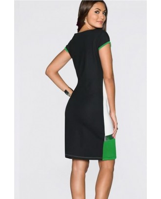 Green Color Block Sequin Short Sleeve Casual T-shirt Dress