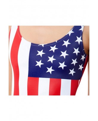 Red White Star Stripe Flag Print Patriotic Bodysuit Swimsuit