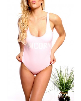 Pink Letters Print Scoop Neck Beautiful One Piece Swimsuit