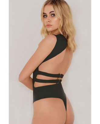 Solid Color Halter Strappy Open Back Beautiful One Piece Swimsuit