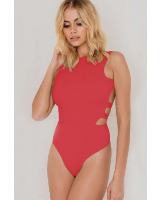 Solid Color Halter Strappy Open Back Beautiful One Piece Swimsuit