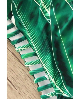 Green Leaf Print Scoop Neck Beautiful One Piece Swimsuit