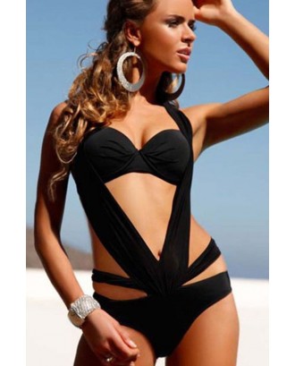 Black Halter Cutout Beautiful Monokini Swimsuit