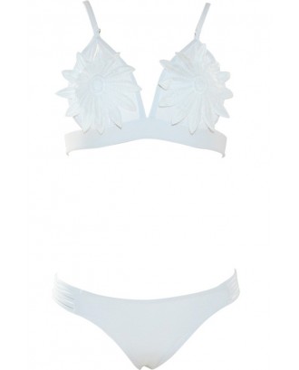 White Triangle Lace Crochet Mesh Bralette Strappy Cutout Beautiful Cheeky Thong Two Piece Swimwear Swimsuit