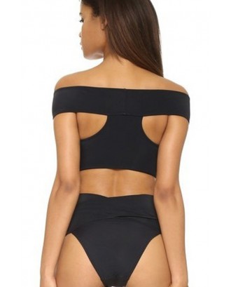Black Off Shoulder High Waist Beautiful Two Piece Swimsuit