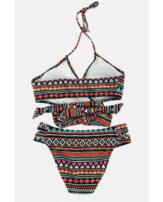 Black Tribal Print Halter Cutout Cheeky Beautiful Swimwear Swimsuit