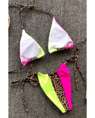 Leopard Print Halter Triangle Tie Sides Thong Swimwear