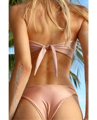 Light Pink Knotted Beautiful Cheeky Two Piece Bandeau Swimwear Swimsuit