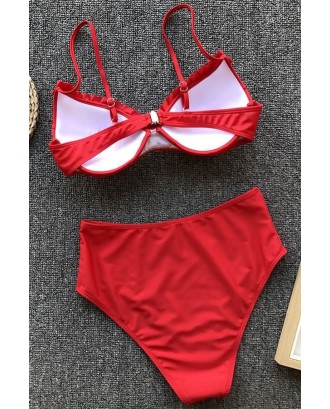 Red Ruffles Trim Push Up High Waist Cheeky Beautiful Swimwear