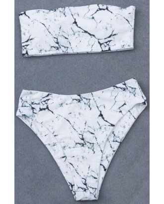 Marble Print Padded Bandeau High Waist Beautiful Swimwear