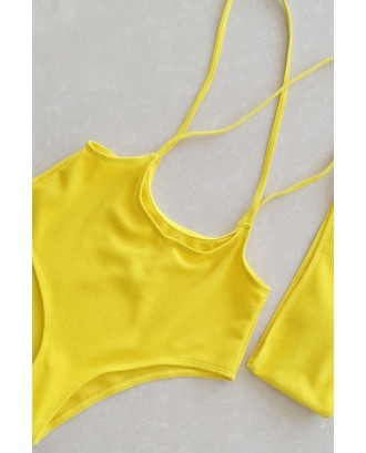Yellow Bandeau Crisscross Beautiful Swimwear Swimsuit