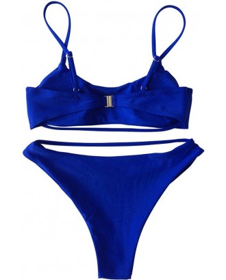 Blue Strappy High Leg Cheeky Beautiful Swimwear Bathing Suit