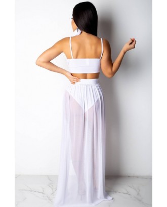 Spaghetti Straps Slit Crop Top Skirt Beautiful Cover Up
