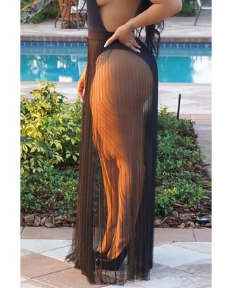 Mesh Sheer Pleated Beautiful Maxi Beach Skirt Cover Up