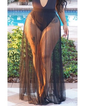 Mesh Sheer Pleated Beautiful Maxi Beach Skirt Cover Up