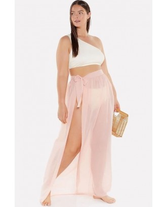 Pink Mesh Sheer Slit Beautiful Plus Size Skirt Cover Up