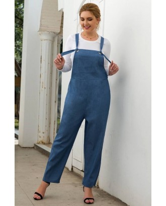 Blue Eyelet Tied Pocket Casual Plus Size Overalls