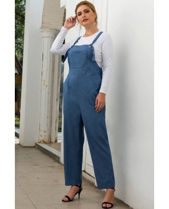 Blue Eyelet Tied Pocket Casual Plus Size Overalls