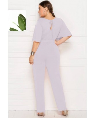 Light-gray Tied Round Neck High Waist Casual Jumpsuit