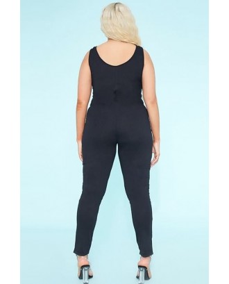 Black U Neck Sleeveless Casual Plus Size Jumpsuit