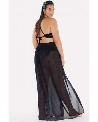 Black Mesh Sheer Slit Beautiful Plus Size Skirt Cover Up