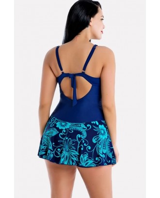 Blue Floral Ruffles Boyshort Beautiful Plus Size One Piece Swimsuit